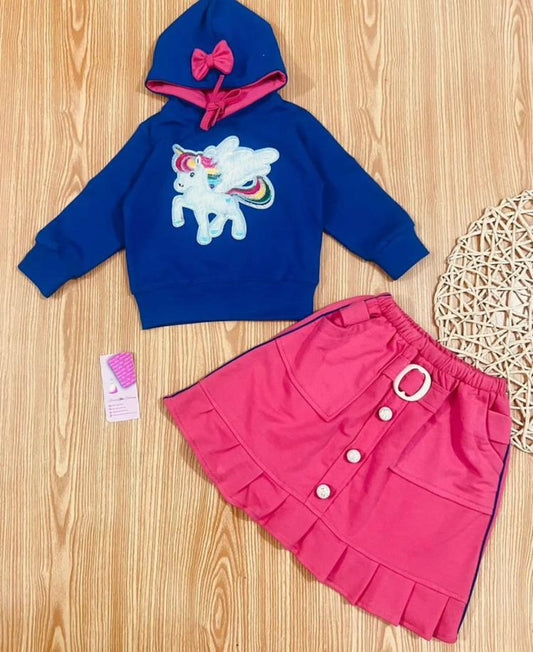 Blue Unicorn Hoodie Pink Skirt Fleece