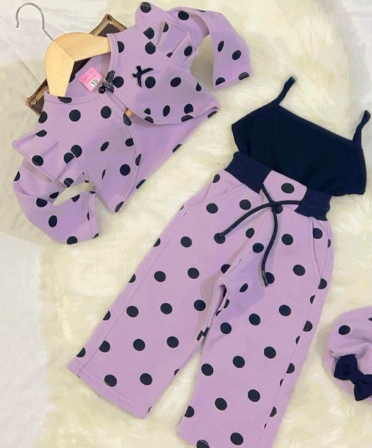 Purple Polka Coat Black Coat Purple Polka Trouser