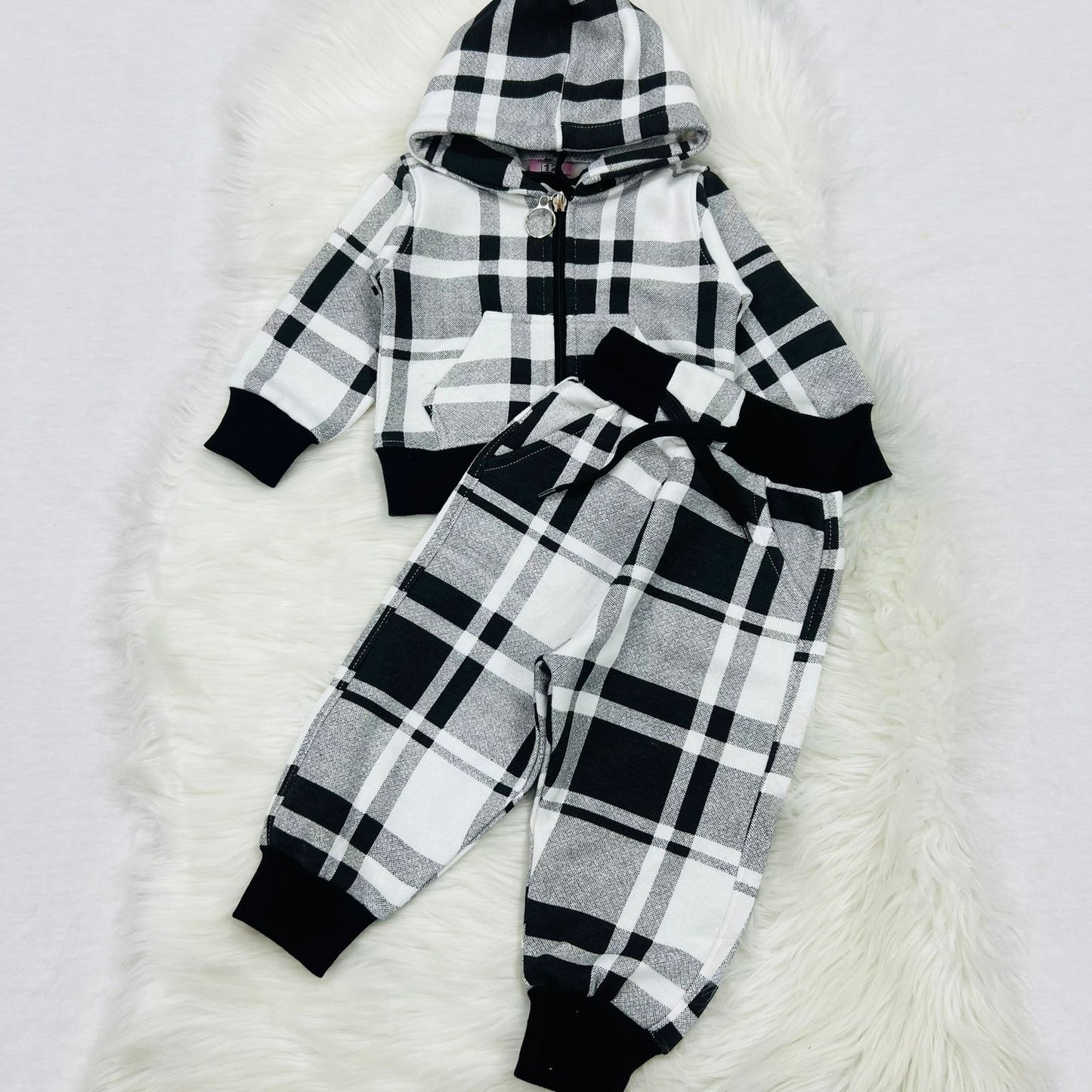 White Black Check Hoodie Trouser