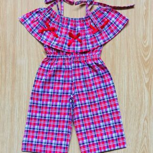 PINK CHECK BOW JUMPSUIT