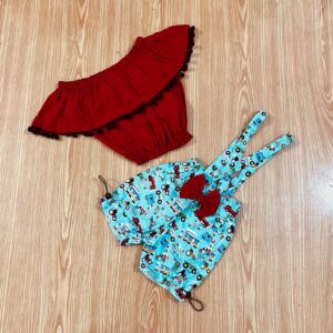 RED BOW TOP / BLUE PRINT SHORT