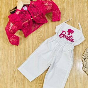 WHITE BARBIE Top & Trouser With Net Coat
