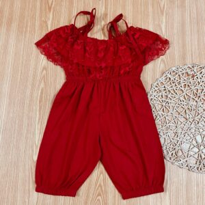 Red bow lace jumpsuit