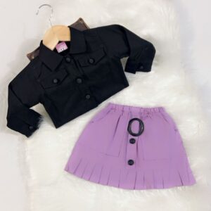 Black top / lavender skirt