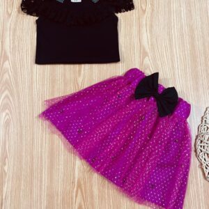 Black top / pink net skirt